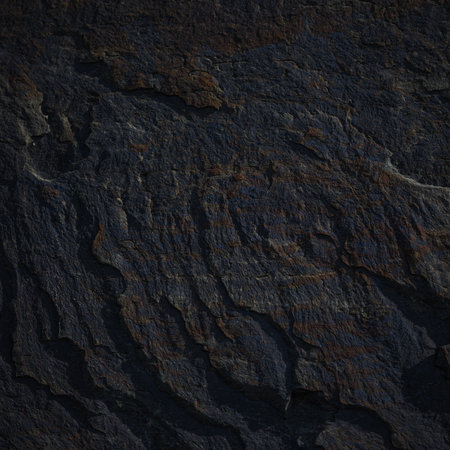 A natural stone texture background with chiaroscuro lighting, featuring a monolithic rock formation. Cracks and fragments emphasize its geological strength, ideal for design templates or science projects.の写真素材