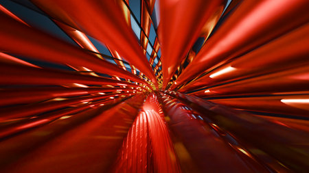 Abstract chrome-plated vortex with glass texture details creating dimensional depth effectの写真素材