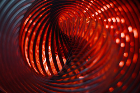 Shiny chrome metal spiral pulling into abstract depths with reflective glass texture surfacesの写真素材