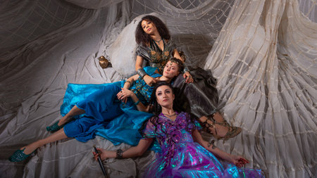 Fantasy Ottoman court scene with richly dressed young women in traditional costumes. High quality photoの写真素材