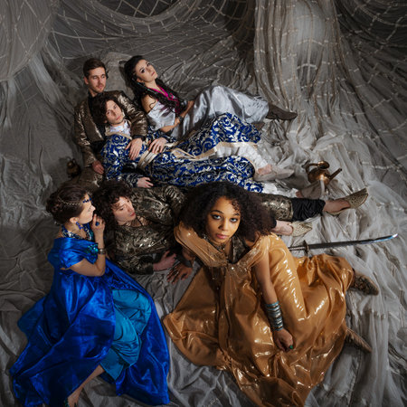 Turkish-style fantasy portrait with richly dressed models, oriental fairytale atmosphere.