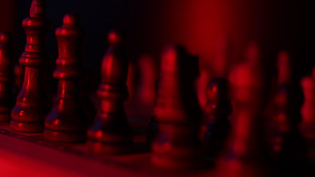 Animated sequence showing chess pieces on revolving board, capturing the essence of strategic decision-making and the black versus white dichotomy in chessの写真素材
