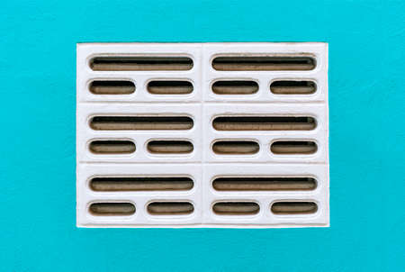 Blue wall background, white surface, decorative insertの写真素材