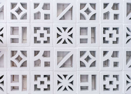 White concrete block lattice decoration on building. Thailand. Phuketの写真素材