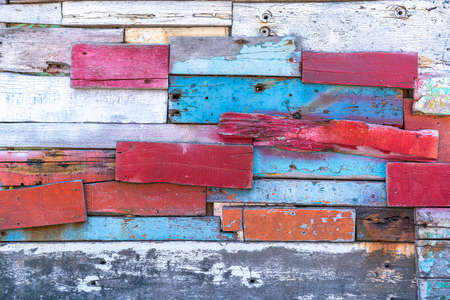 Background and texture of decorative striped old wood on a wall or floor surface