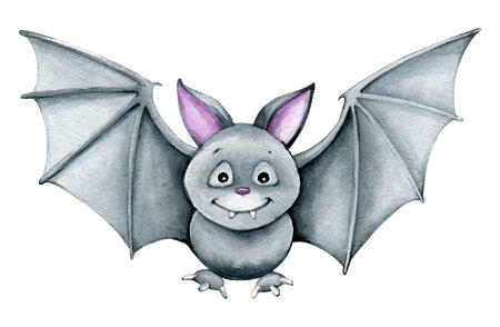 a bat, in a cartoon style. Watercolor illustration of an animal, Halloween symbolism.