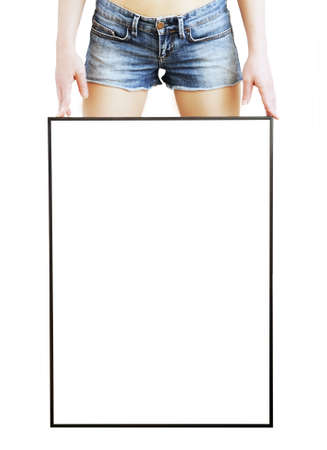 empty metal frame in the hands of a sexy girl.の写真素材