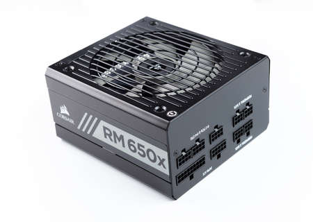 Paris, France January 17 2020: Corsair RM 650X Power Supply.