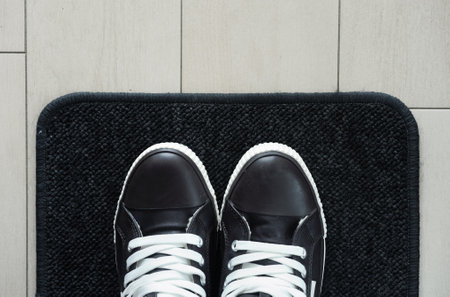 Boots on faux fur rugの写真素材