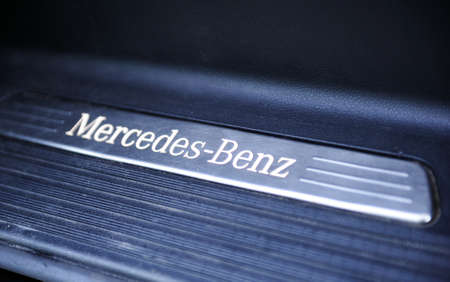 Belarus, Brest - July 30, 2019: Mercedes-Benz v-class, luxury saloon black Mercedes. Photographing a...
