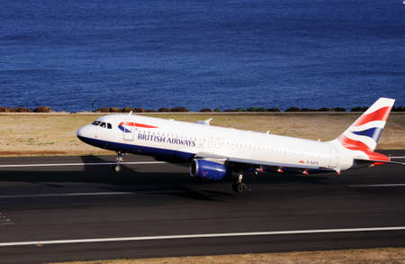 Boeing 737 British Airways on the Runway. Airport Funchal, Madeira, Portugal. Atlantic Ocean. August...