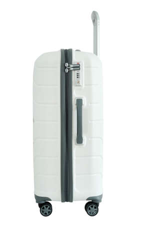 White suitcase isolated on a white background. Clipping path included.の写真素材