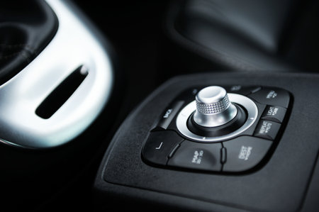 Close-up of joystick, car dashboardの写真素材