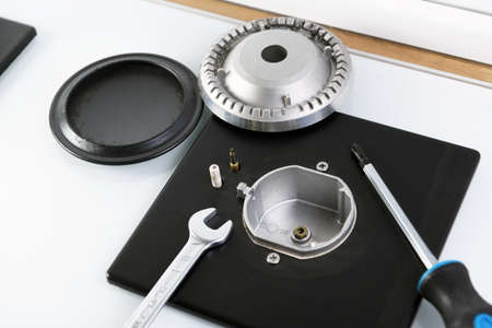 A set of tools for the repair of a window on a white backgroundの写真素材