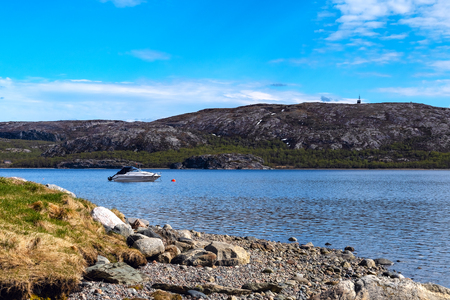View on gulf in norway with boatの写真素材