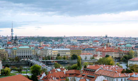 Prague, Czech Republic - October 25, 2019: Panorama of the red roofs in the old part of Prague in realistic colorsのeditorial素材