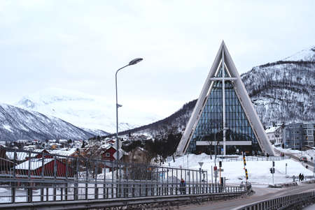 Tromso, Norway - November 17, 2019: Arctic Cathedral church in Tromso Northern Norway at winter dayのeditorial素材