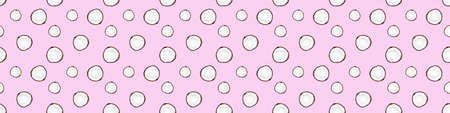 Seamless pattern big banner of half coconuts isolated on pink backgroundの写真素材