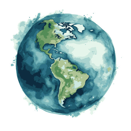 earth globe hand painted. watercolor artwork. round world aquarelle style vector illustrationのイラスト素材
