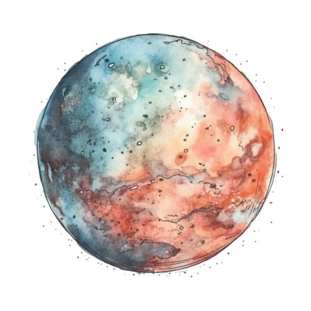 Watercolor illustration of blue planet in space. Hand drawn illustration isolated on white background.のイラスト素材