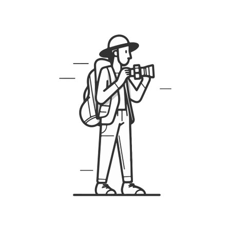 Tourist with photo camera simple flat vector illustrationのイラスト素材