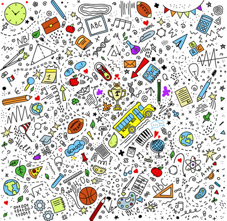 Back to school color doodles sketch items on transparent backgroundのイラスト素材