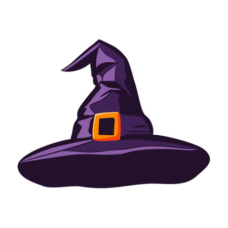 Purple witches hat in cartoon style. Halloween vector illustration.のイラスト素材
