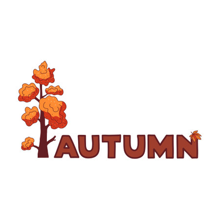 Autumn lettering with tree. Vector illustration on white background.のイラスト素材