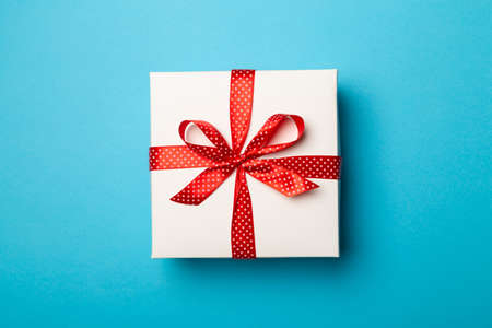 Gift box on color background.の写真素材