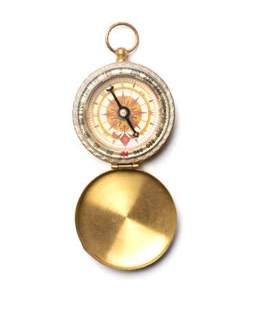 Vintage compass isolated on white background, top view.の写真素材