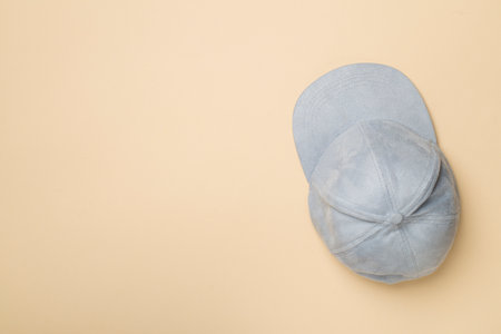 Blue cap on color background, top view.の写真素材
