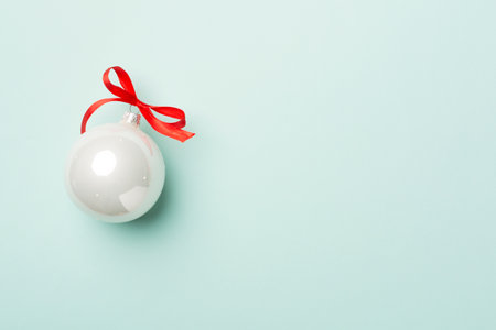 Christmas toy on color background, top view.の写真素材