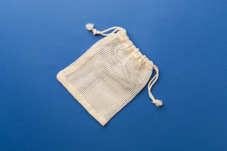 Small eco sack on color background. Top view.の写真素材