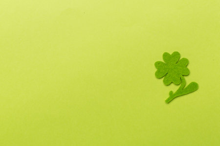 Felt clover on color background, top view. St. Patricks day concept