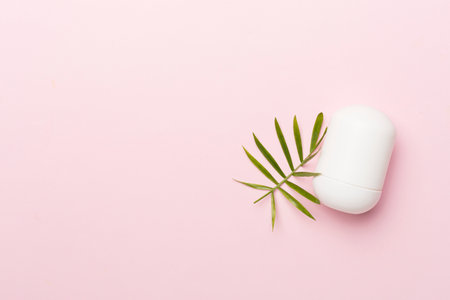 Natural deodorant on color background, top viewの写真素材