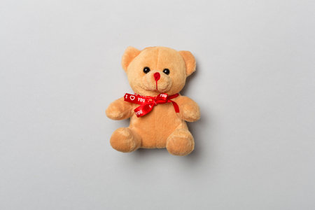 Cute teddy bear on color background, top viewの写真素材