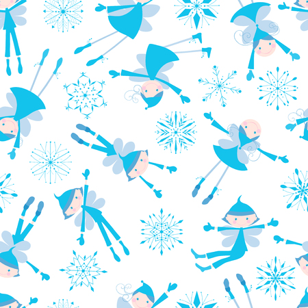 Vector pattern of the flying funny winter elves.のイラスト素材