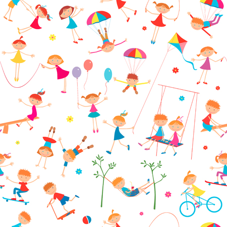 pattern of the funny active kids playing.のイラスト素材