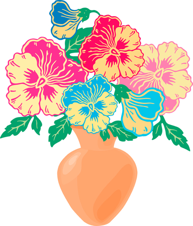 Vector image of the decorative pansies in the vase.のイラスト素材