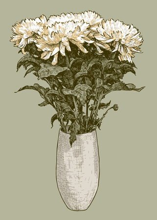 Vector image of the chrysanthemums bouquet in the vase.のイラスト素材