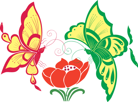 Vector image of the butterflies flying over a flower,のイラスト素材