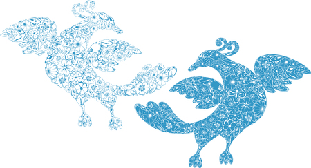The vector image of a two floral  decorative birds.のイラスト素材