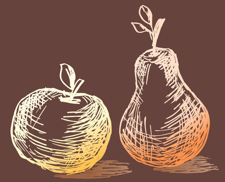 The vector drawing of a pear and an apple.のイラスト素材