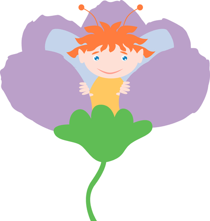 The vector image of a small elf in the flower.のイラスト素材
