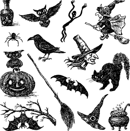 Vector drawing of the symbols of Halloween.のイラスト素材