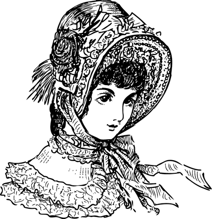 Vector drawing of the portarait of the young lady of the 19th century.のイラスト素材