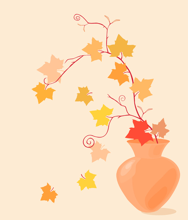 The vector image of a flexible autumn branch in a vase.のイラスト素材