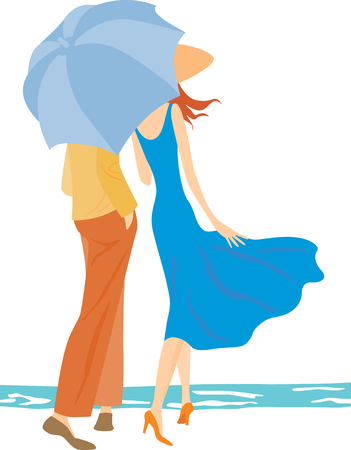 The vector image of a young couple under an umbrella.のイラスト素材