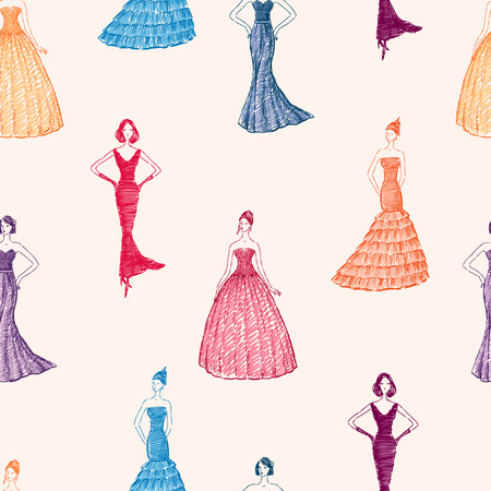 Vector pattern of the graceful women in the evening gown.のイラスト素材