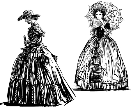 The women in the dresses of the 19th centuryのイラスト素材